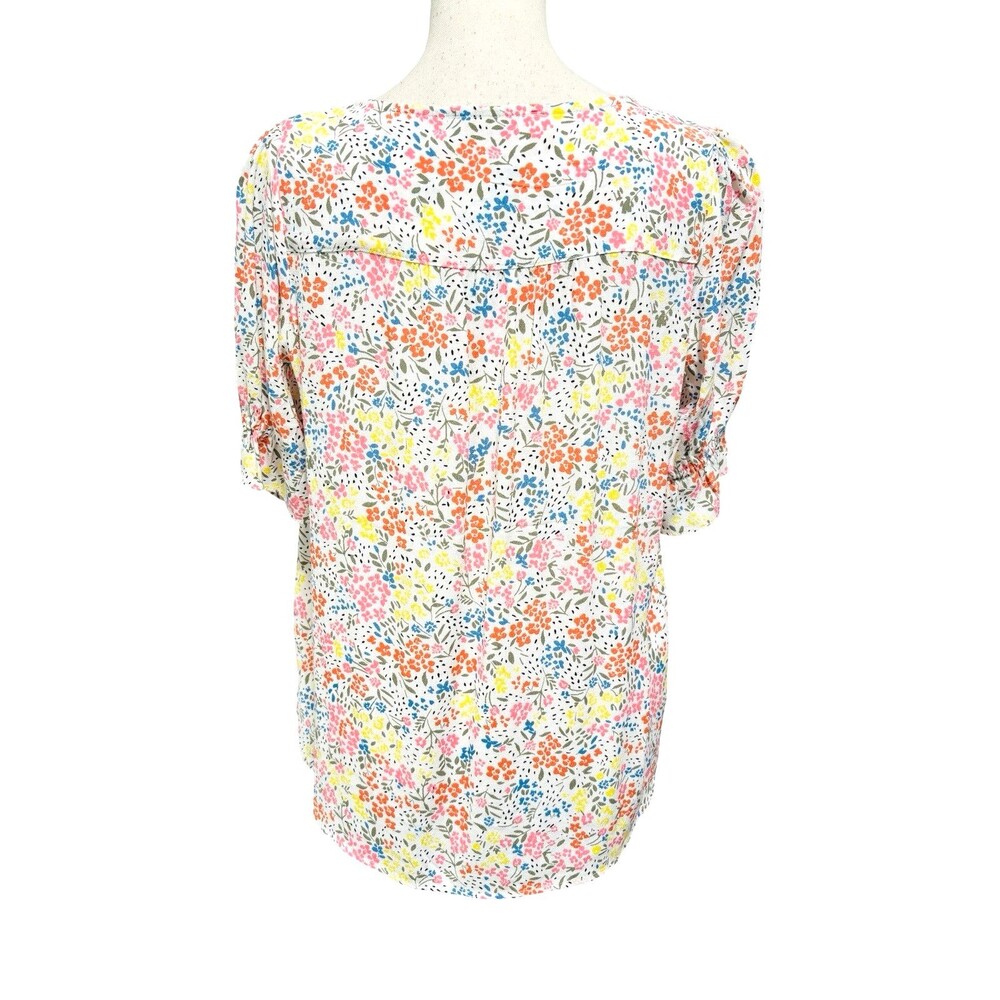 Loft White Ditsy Floral Blouse Sz Small Short Sleeve - Picture 4 of 9